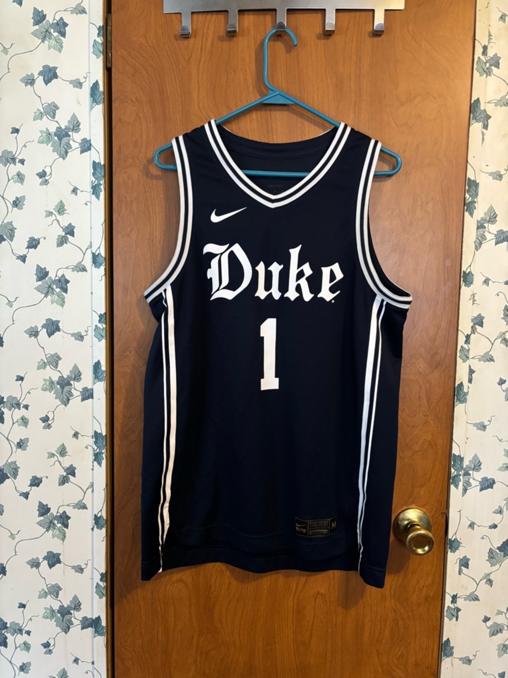 C-Nike Navy and White Duke Basketball Jersey #1